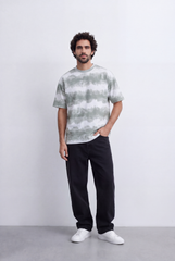 Men’s Tomato Store Tie Dye Stripe T-Shirt Blended Horizontal Wash Pattern Relaxed Shape