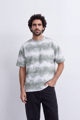 Men’s Tomato Store Tie Dye Stripe T-Shirt Blended Horizontal Wash Pattern Relaxed Shape