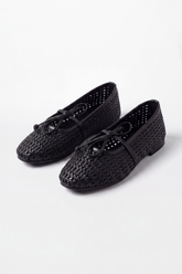 Women’s Tomato Store Woven Bow Ballet Flats Shoes Braided Basket Texture Across The Closed Upper Front Tie Bow Detail