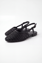 Women’s Tomato Store Braided Slingback Flats Basket Weave Texture Covers The Pointed Upper Slim Buckle Strap Open Back Shape Duck Sandals