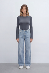 Women’s Tomato Store Long Sleeve Top With Fitted Silhouette Sleek Minimal Design T-Shirt