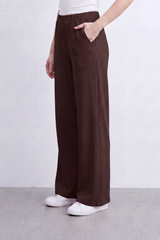 Women’s Tomato Store Heather Flow Pants Melange Soft Texture Elastic Waist Side Pockets Full Wide Leg Shape