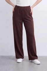 Women’s Tomato Store Heather Flow Pants Melange Soft Texture Elastic Waist Side Pockets Full Wide Leg Shape