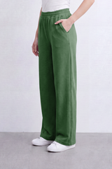 Women’s Tomato Store Cloud Ease Wide Leg Pants Soft Brushed Texture Clean Plain Surface Elastic Waist Side Pockets Full Length Flowing Shape