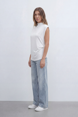 Women’s Tomato Store Top Soft Draped Side Detail Mock Neck Design Cap Sleeves
