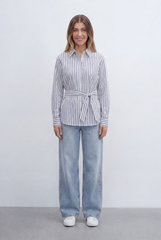 Women’s Tomato Store Classic Striped Shirt With Adjustable Waist Tie Button Front Design