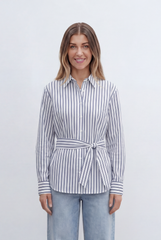 Women’s Tomato Store Classic Striped Shirt With Adjustable Waist Tie Button Front Design