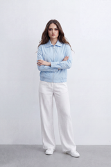 Women’s Tomato Store Utility Blouse Subtle Washed Grain Zip Front Patch Pocket Detail Slant Pockets