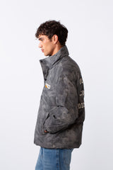 Men's Tie Dye Waterproof Back Text Print Jacket