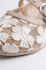 Women’s Tomato Store Lace Ballet Flats Shoes Delicate Floral Embroidery Mary Jane Strap Low Heel Design