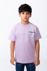Boy's Ribbed Crew Neck Chest Visible Stitching Line Text Print Practical All Day Slim Fit Tomato Store T-Shirt
