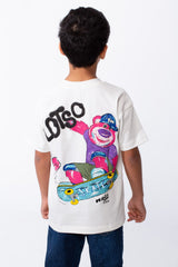 Boy's Tomato Store Breathable Fabric Playful Back Graphic Bold Artistic Sketches Crew Neck Slim Fit With Fun Active Everyday Wear T-Shirt