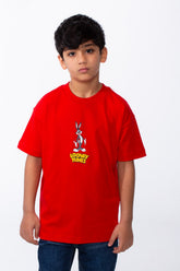 Boy's Bold Multi-Character Graphic Print Short Sleeves Rounded Neckline Tomato Store All Day Comfort Fit T-Shirt