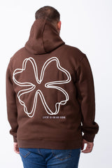 Men's Big Size Tomato Store Kangaroo Pocket Four-Leaf Clover Outline Back Print With Hood Long Sleeves Sweatshirt