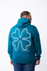Men's Big Size Tomato Store Kangaroo Pocket Four-Leaf Clover Outline Back Print With Hood Long Sleeves Sweatshirt