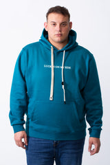 Men's Big Size Tomato Store Kangaroo Pocket Four-Leaf Clover Outline Back Print With Hood Long Sleeves Sweatshirt