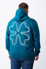 Men's Big Size Tomato Store Kangaroo Pocket Four-Leaf Clover Outline Back Print With Hood Long Sleeves Sweatshirt