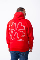 Men's Big Size Tomato Store Kangaroo Pocket Four-Leaf Clover Outline Back Print With Hood Long Sleeves Sweatshirt