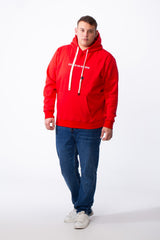 Men's Big Size Tomato Store Kangaroo Pocket Four-Leaf Clover Outline Back Print With Hood Long Sleeves Sweatshirt