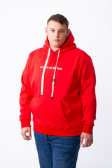 Men's Big Size Tomato Store Kangaroo Pocket Four-Leaf Clover Outline Back Print With Hood Long Sleeves Sweatshirt