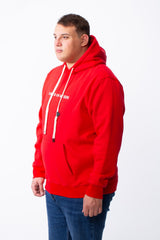 Men's Big Size Tomato Store Kangaroo Pocket Four-Leaf Clover Outline Back Print With Hood Long Sleeves Sweatshirt