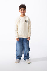 Boy's Round Neckline Long Sleeve With Embroidery Playful Pack Design Slim Fit Cozy Sweatshirt