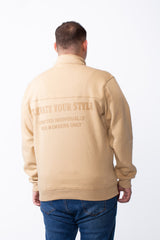Men's Half Zip Big Size Back And Chest Text Print Melton Two Side Strip Sweatshirt