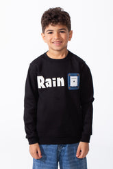 Boy's Long Sleeve Ribbed Cuffs Crew Neck Front Bold Text Casual Slim Fit Sweatshirt