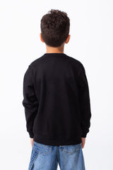 Boy's Long Sleeve Ribbed Cuffs Crew Neck Front Bold Text Casual Slim Fit Sweatshirt