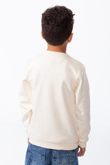 Boy's Long Sleeve Ribbed Cuffs Crew Neck Front Bold Text Casual Slim Fit Sweatshirt