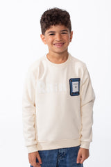 Boy's Long Sleeve Ribbed Cuffs Crew Neck Front Bold Text Casual Slim Fit Sweatshirt