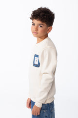 Boy's Long Sleeve Ribbed Cuffs Crew Neck Front Bold Text Casual Slim Fit Sweatshirt