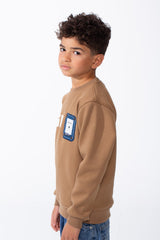 Boy's Long Sleeve Ribbed Cuffs Crew Neck Front Bold Text Casual Slim Fit Sweatshirt