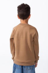 Boy's Long Sleeve Ribbed Cuffs Crew Neck Front Bold Text Casual Slim Fit Sweatshirt