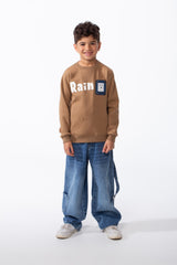 Boy's Long Sleeve Ribbed Cuffs Crew Neck Front Bold Text Casual Slim Fit Sweatshirt
