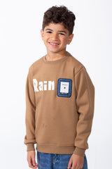 Boy's Long Sleeve Ribbed Cuffs Crew Neck Front Bold Text Casual Slim Fit Sweatshirt