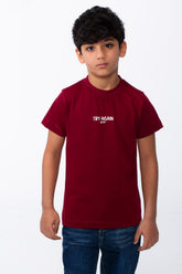 Boy's Short Sleeves Ribbed Crew Neckline Bold Text Print Breathable Comfort And Versatile T-Shirt