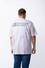Men's Big Size T-Shirt Tomato Store Classic Ribbed Crew Neckline Distressed Paint Splatter Graphics With Bold Back Text Print