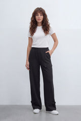 Women’s Tomato Store Utility Basic Pants With Smooth Solid Dye Surface Soft Twill Texture Elastic Waistband Side Pocket Cargo