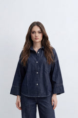 Women’s Tomato Store Soft Fade Chambray Set With Washed Denim Look Texture Subtle Slub Surface Wide Sleeves Outfit