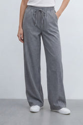 Women’s Tomato Store Breeze Drawcord Straight Pants With Linen Look Slub Texture Plain Washed Surface