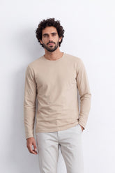 Men's Tomato Store Soft Combed Cotton Long Sleeve T-Shirt Clean Crew Neck Minimal Design Slim Fit