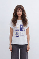 Women’s Tomato Store Seaside Stamp Graphic T-Shirt With Smooth Jersey Texture Nautical Line Artwork Stripe Panels