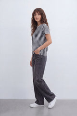 Women’s Tomato Store Stripe Rhythm T-Shirt With Smooth Jersey Texture Yarn Dyed Horizontal Stripe Print Allover