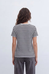 Women’s Tomato Store Stripe Rhythm T-Shirt With Smooth Jersey Texture Yarn Dyed Horizontal Stripe Print Allover