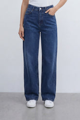 Women’s Tomato Store Vintage Column Wide Leg Jeans With Washed Denim Texture Soft Vertical Fade Pants