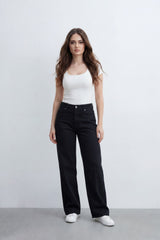 Women’s Tomato Store Plain Rinse Wide Leg Jeans With Clean Solid Denim Texture Smooth Grain Surface Washed Finish