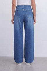 Women’s Tomato Store Sky Fade Wide Leg Jeans With Washed Denim Texture Soft Whisker Fade Effect Vertical Grain Pants