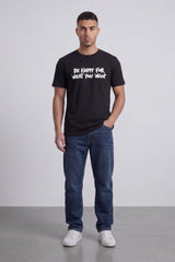 Men’s Tomato Store Positive Energy Graphic T-Shirt Crafted Crew Neck Front Chest Quote Back Print Relaxed Fit