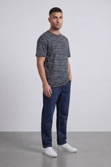 Men’s Tomato Store Striped Slub T-Shirt With Washed Lines Relaxed Fit Ribbed Crew Neck